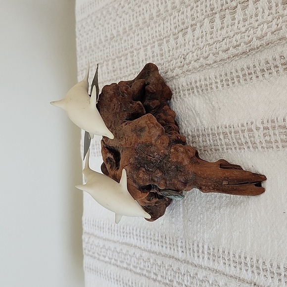 John Perry Double Dolphins Sculpture Figurine on Burl Wood Base - Picture 5 of 8